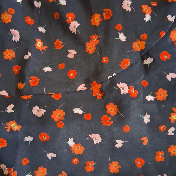 7 For All Mankind Women's Size Large Black Red Floral True Wrap Mini Dress - Picture 5 of 11